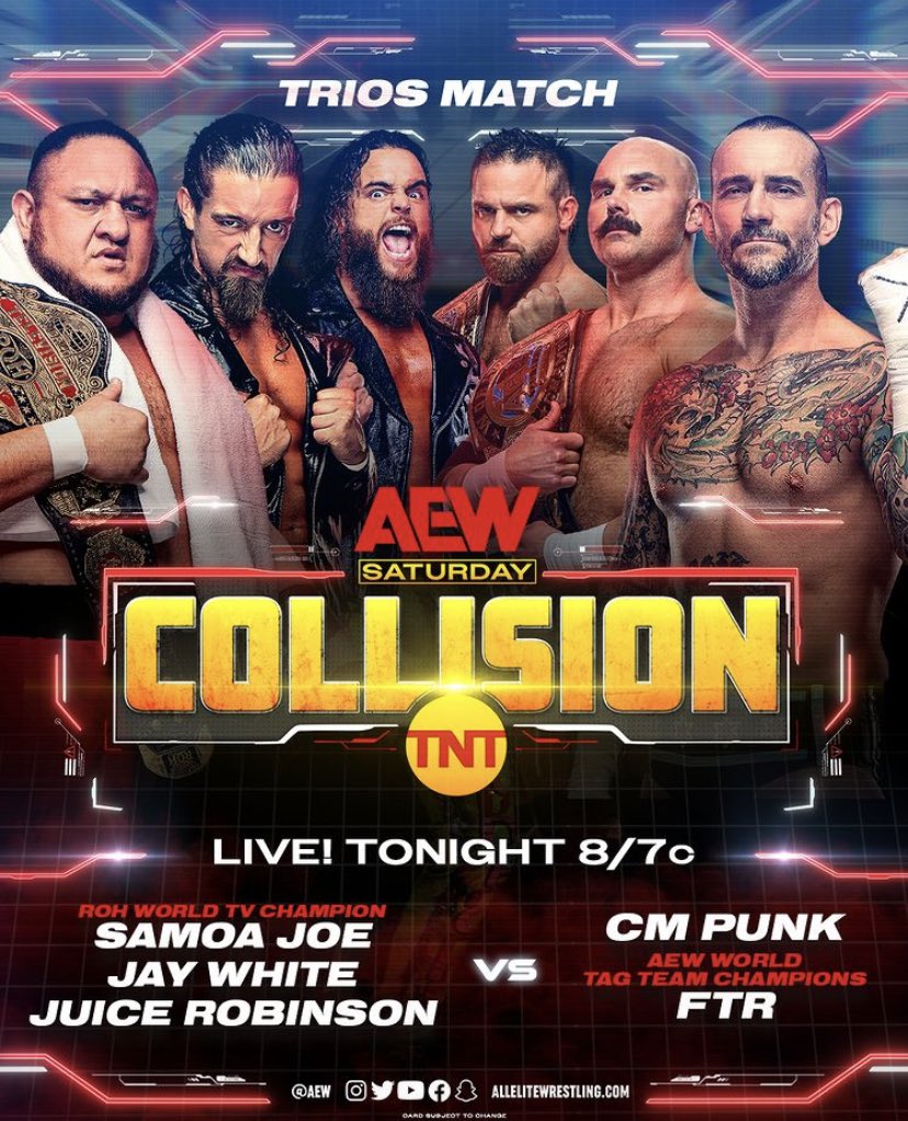 MAIN EVENT TIME 🔥🔥🔥

youtube.com/live/TOdxbNFQ1…

#aew #AEWCollison #CMPunk #ftr #bulletclubgold #samoajoe