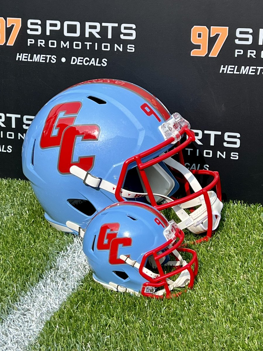 Shoutout to @BillyWindsor @coachrogersc and @GCPioneerFB for working with us on decals this season! Love yalls colors and new look, best of luck to the Pioneers! #helmetdecals #minihelmets