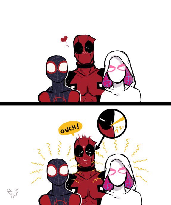 スパイダーマン:スパイダーバース公開時に描いた絵です。ナチュラルにデップーちゃん混ざっててビビる