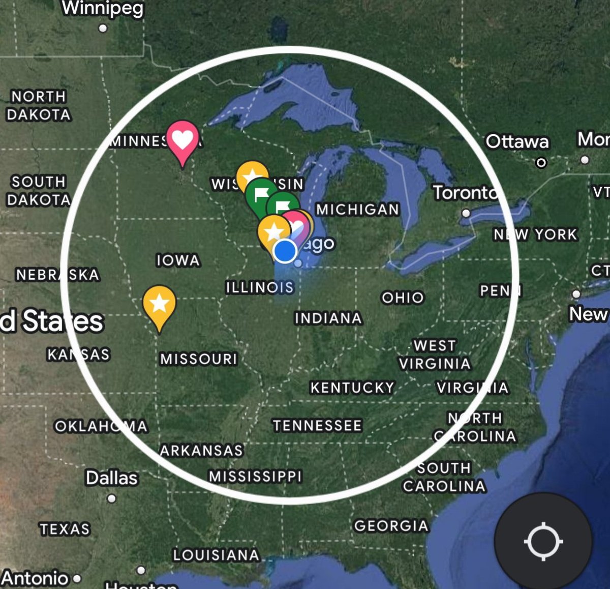 HTank23's tweet image. Okay! I'm trying to plan a road trip next weekend (Thurs-Sun)and this is about the 8 hour bubble where I'll be able to comfortably ride in one day. Which direction should I steer the Harley?