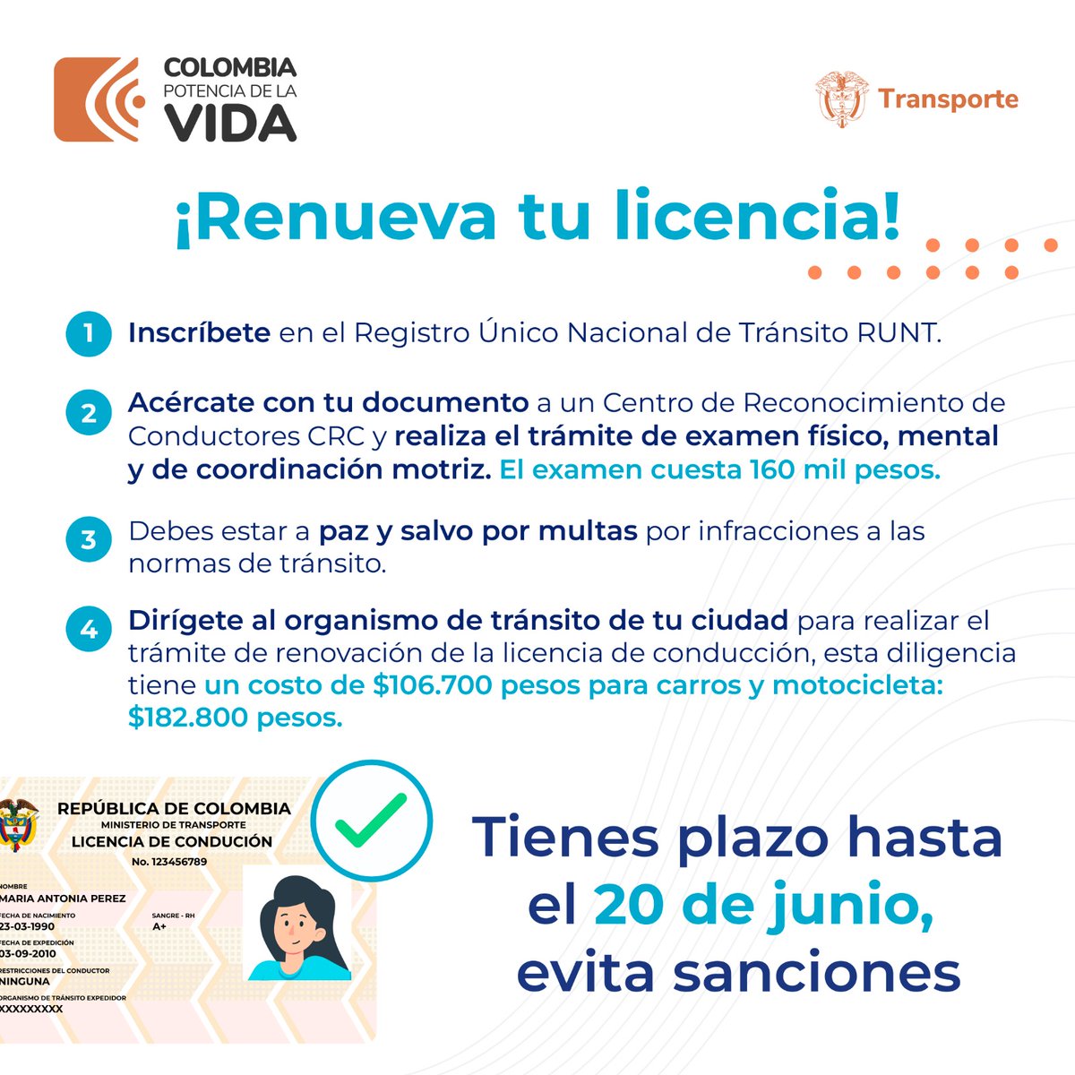 ansvcol's tweet photo. ¡Recuerda! Si tienes que renovar tu licencia de conducción, acércate a los Centros de Reconocimiento de Conductores (CRC), especialmente si estás en:
🪪Bogotá
🪪Cali
🪪Medellín
🪪Barranquilla
🪪Bucaramanga
Allí es donde más licencias están próximas a vencer. #RenuevaYaTuLicencia https://t.co/Fx4TyDKVef