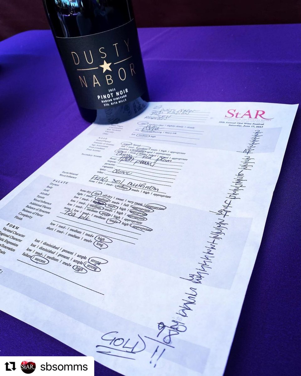 Dusty Nabor Wines (@dustynaborwines) on Twitter photo #Repost @sbsomms
・・・
Congratulations to <a href="/dustynaborwines/">Dusty Nabor Wines</a> on 98 points for his 2021 Radian Vineyard Pinot Noir!
#pinotnoir #santaritahills #tastygoodness #Repost @sbsomms
・・・
Congratulations to <a href="/dustynaborwines/">Dusty Nabor Wines</a> on 98 points for his 2021 Radian Vineyard Pinot Noir!
#pinotnoir #santaritahills #tastygoodness
