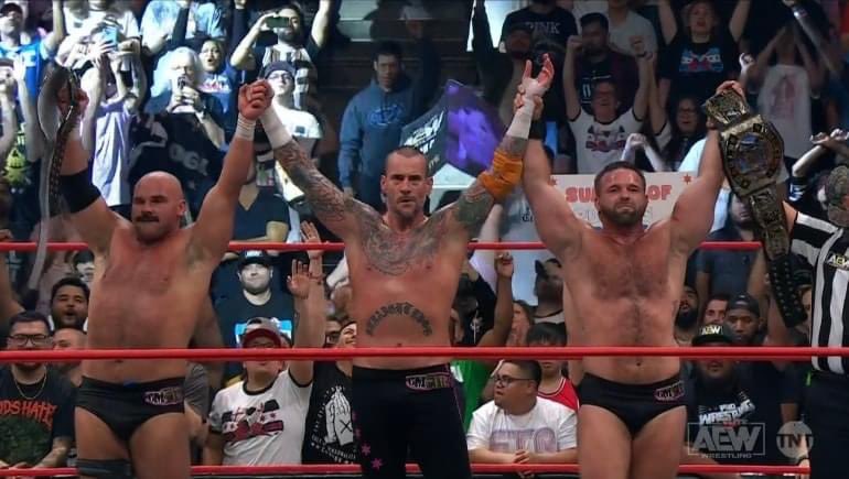 @CMPunk & #FTR defeat @JayWhiteNZ, #JuiceRobinson, and @SamoaJoe. What did you think of the debut episode of #AEWCollision? @CashWheelerFTR @DaxFTR #aew #collision #bulletclubgold #wrestling #wrestlingalldayallnight