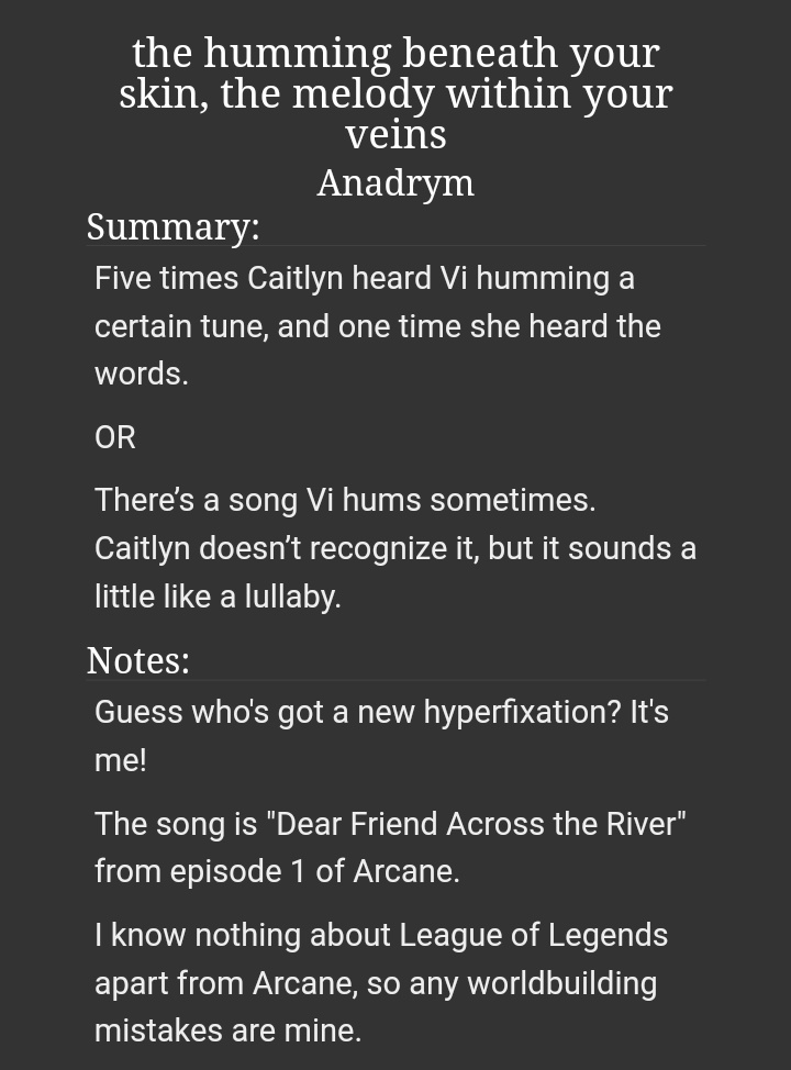 Caitvirecs's tweet photo. CAITVI FIC OF THE DAY IS!!
"the humming beneath your skin, the melody within your veins" by Anadrym

read here: https://t.co/XFxaUOnQiJ

SFW https://t.co/23dKz7KdS8
