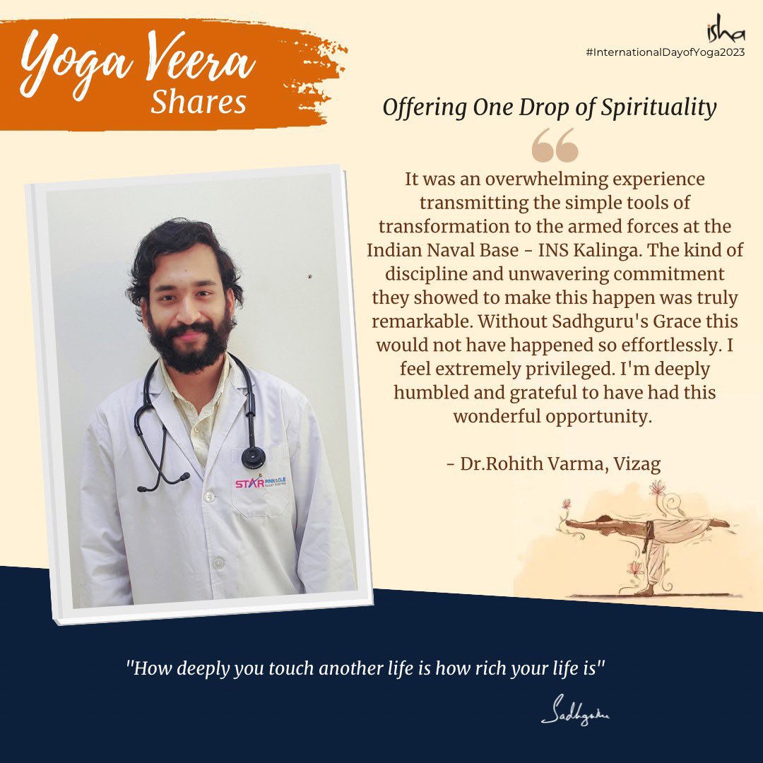 Become a Yoga Veera
🔗 isha.co/yogaveeraportal

Learn and explore yoga for yourself
🔗isha.co/free-yoga

Introduce the yogic practices to your organization/institution
🔗 isha.co/idysessionrequ…

#InternationalDayofYoga2023 #Yoga #YogaVeera #Vizag #IndianNavy #Sadhguru