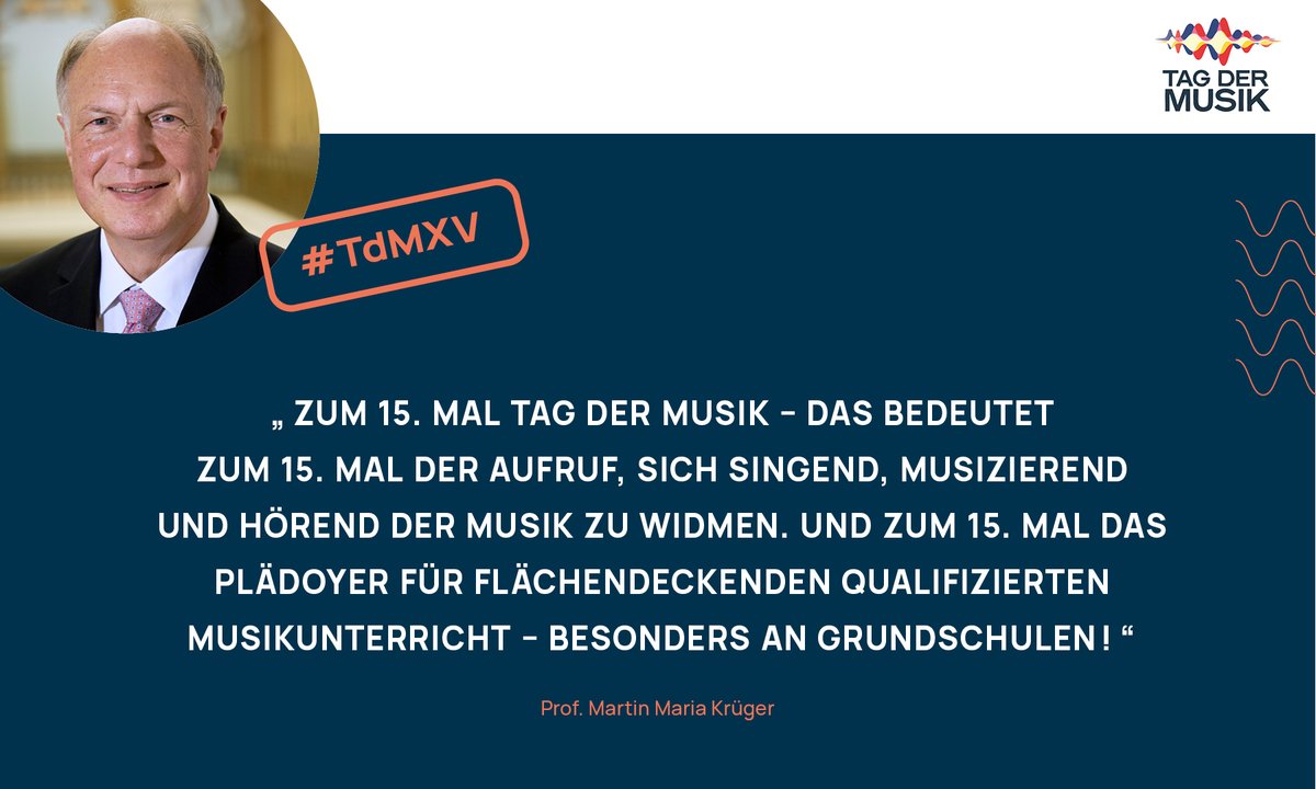 DMusikrat's tweet photo. Let's join for #TdMXV! Nur noch 3 Tage bis zum 15. #TagDerMusik! Und zur passenden Einstimmung gibt es in der Zeit für euch zahlreiche Statements, Grußworte &amp; (natürlich auch musikalische) Videobeiträge. 
Den Auftakt macht unser Präsident Martin Maria Krüger:

© Andreas Schoelzl https://t.co/2corJ6N8MQ