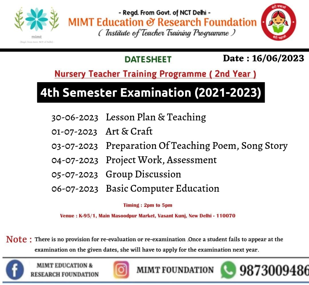 NTT 4th sem Date Sheet 

#ntt #exam #datesheet #MIMT