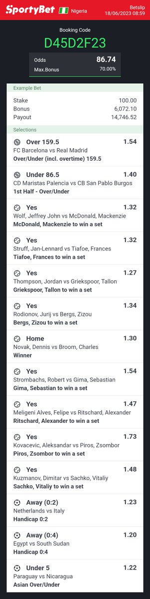 Mixed Sports 🏀🎾⚽

Let's hit it 

86Odds On Sportybet 👇

Code ➡️ D45D2F23

Greenluck 🔞

Join Telegram 👇
t.me/+NLh6G22eQb0zO…