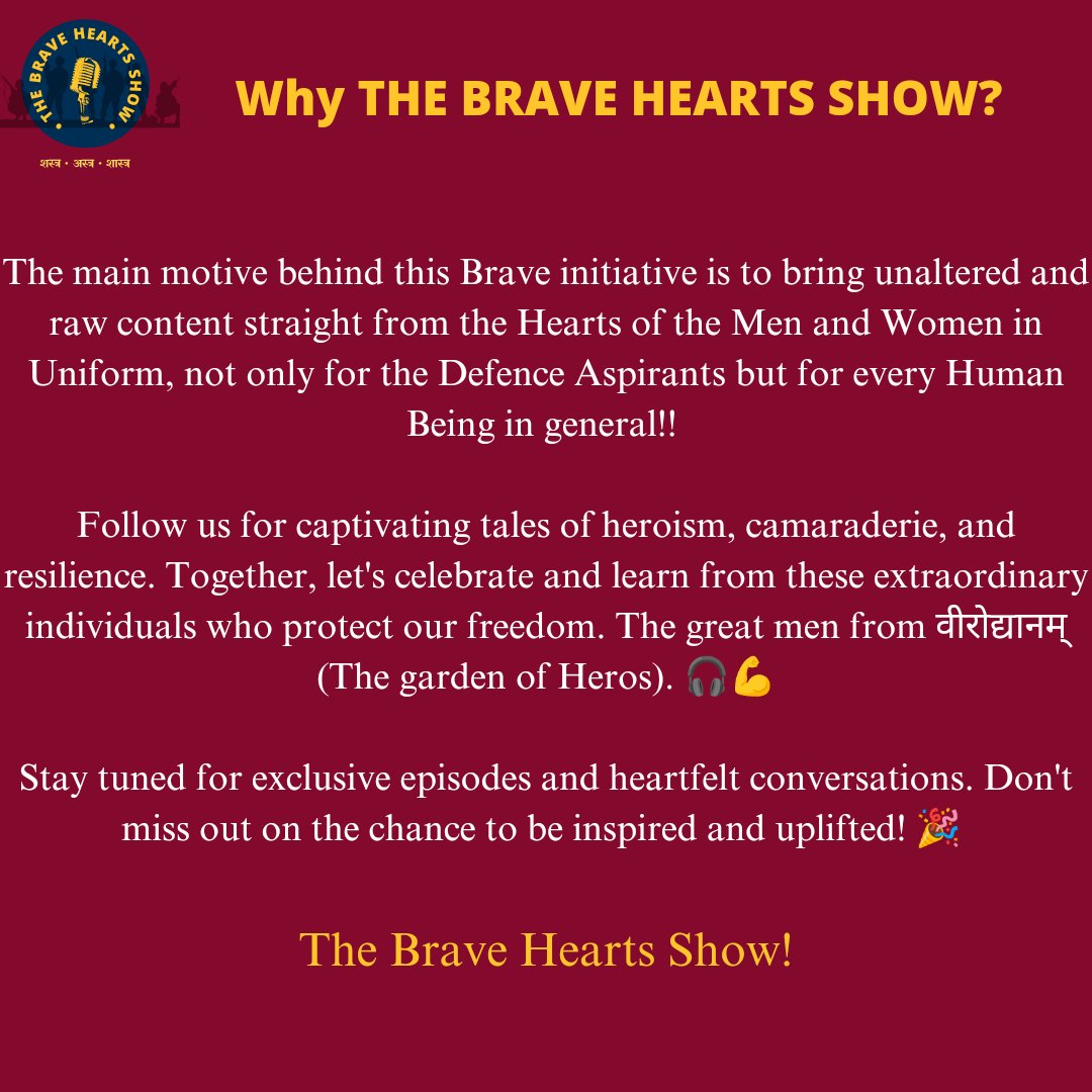 BraveHeartsShow's tweet photo. Get ready for an unforgettable journey as we unveil our first episode! Join us and stay tuned for captivating content. Don't forget to follow us for more exciting updates #thebraveheartsshow 
#military #army #airforce #navy #India #aspirants #Defence #soldier #militarylife #story https://t.co/0Cvrhqh7jK