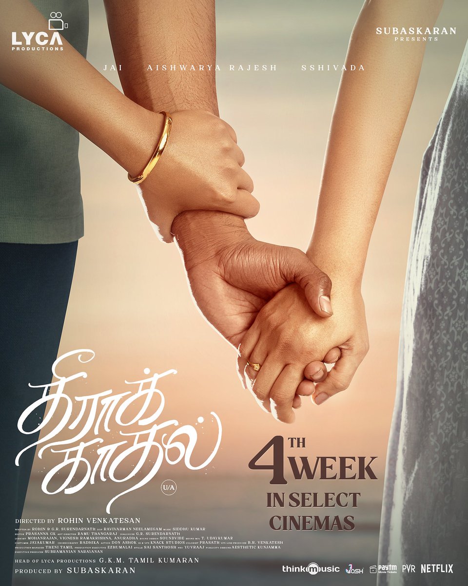 It’s just one show but truly heartwarming to see some good souls watching #TheeraKaadhal in theatres in its 4th week. @LycaProductions @_PVRCinemas @Actor_Jai @aishu_dil @SshivadaOffcl @actorabdool_lee @thinkmusicindia @NRAVIVARMAN @editor_prasanna