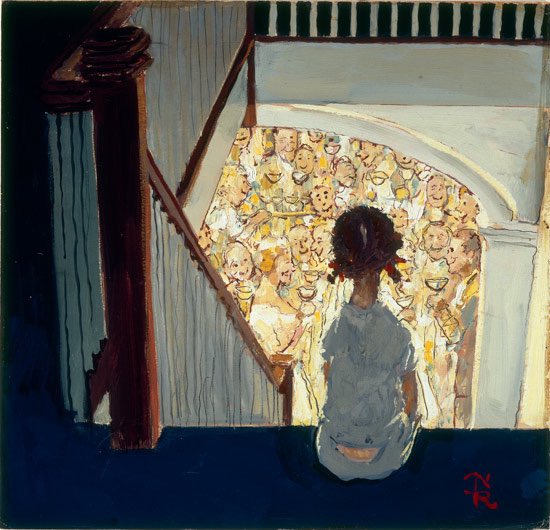 Little Girl Looking Downstairs at Christmas Party, Norman Rockwell. (1894-1978)