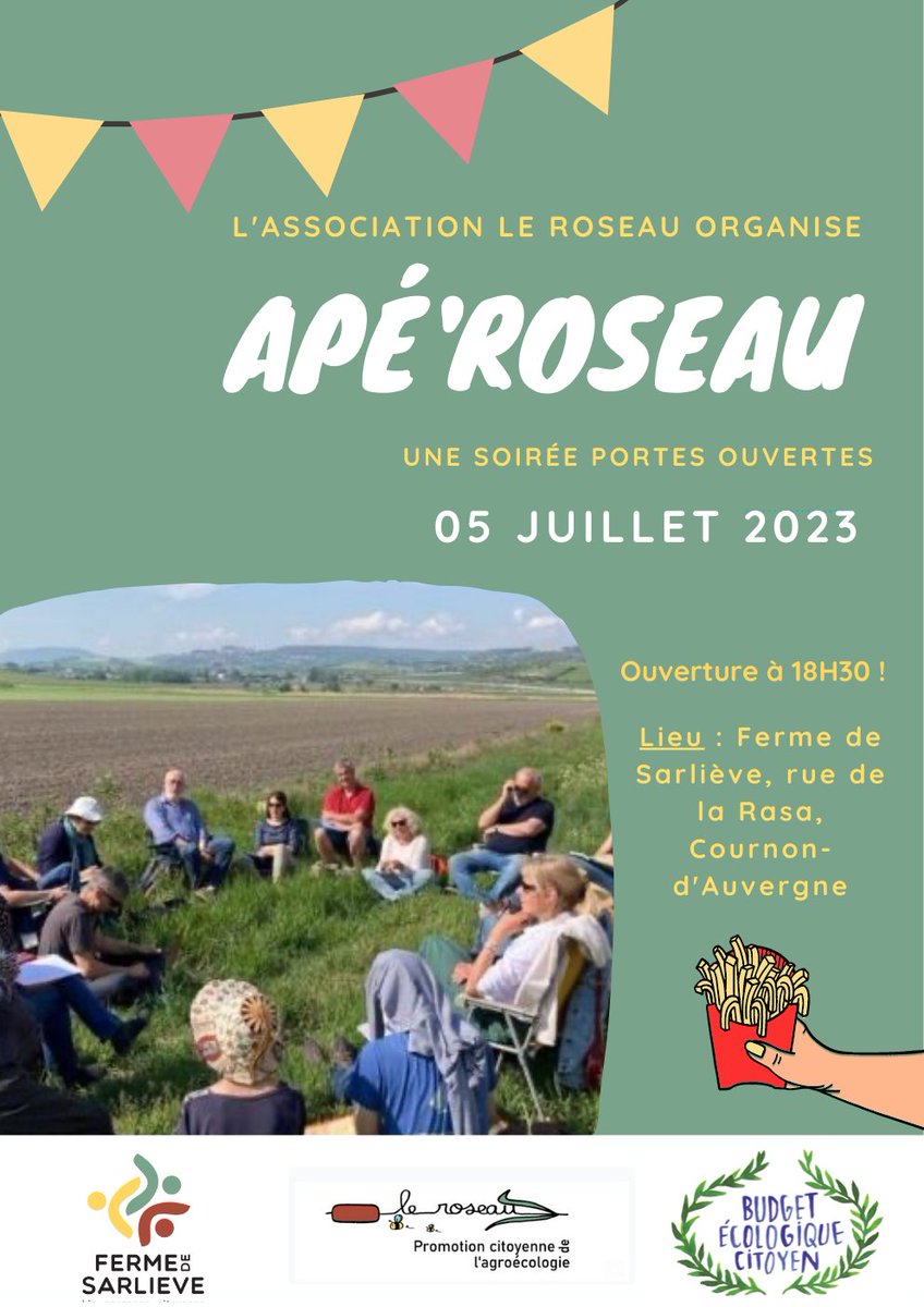 LeRoseau63's tweet photo. Le Roseau vous invite à une porte ouverte de ses activités au sein de la @FSarlieve : ateliers et chantiers citoyens, maraîchage solidaire, réalisations du budget éco-citoyen #bec63 du @Departement63,...
Le 05 juillet à partir de 18h30 !
+d'infos : https://t.co/tYcofh7z1e https://t.co/dG4LlPaXlf