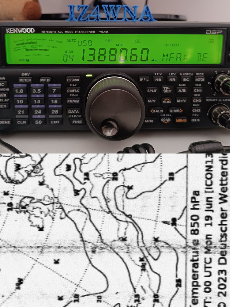 IZ4WNA's tweet photo. Ricezione Meteo Fax da Amburgo (DE)

Reception of Weather Fax from Hamburg (DE)

SETUP:
- Kenwood TS590
- Antenna verticale HF
- Software MULTIPSK
- Freq: 13,880,60 MHz USB
- LOC: JN54QL

#hamradio #radioamateur #radioamatori #radioamatore #iz4wna #radio #qrz #amateurradio #ham https://t.co/PJhGEtxnfw