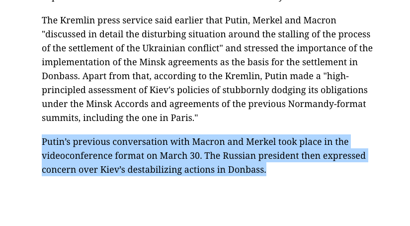 Videoconference on 3/30/2021 with Macron/Merkel/Putin noted where Putin again