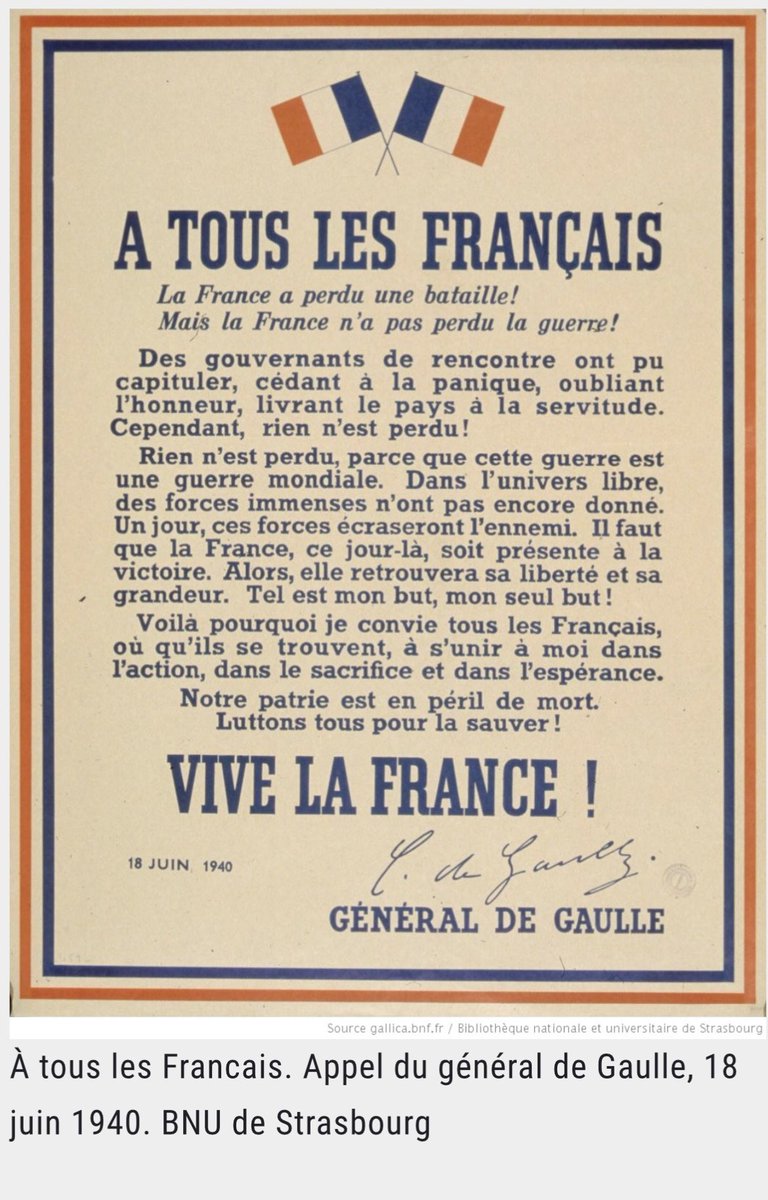 #ChallengeDeGaulle: quoi d’autre ? #CeJourLà 18 juin 1940.
« Dans l’univers libre, des forces immenses n’ont pas encore donné. Un jour, ces forces écraseront l’ennemi… »