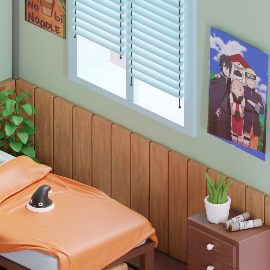 "Stepping into Naruto's world! 🌀⚡️💥 Experience the ultimate ninja vibes in my 3D Naruto Uzumaki Isometric room created in Blender. #Naruto #3Dart #IsometricRoom #BlenderCreation #AnimeInspired #NinjaVibes #FanArt #ImmersiveExperience"#lowpoly #design #danimation #rendering