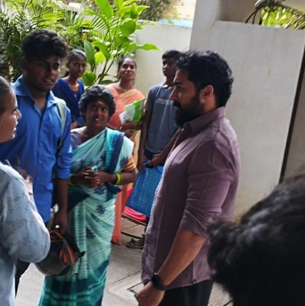 ManobalaV's tweet photo. Suriya silently met students at agaram foundation yesterday.