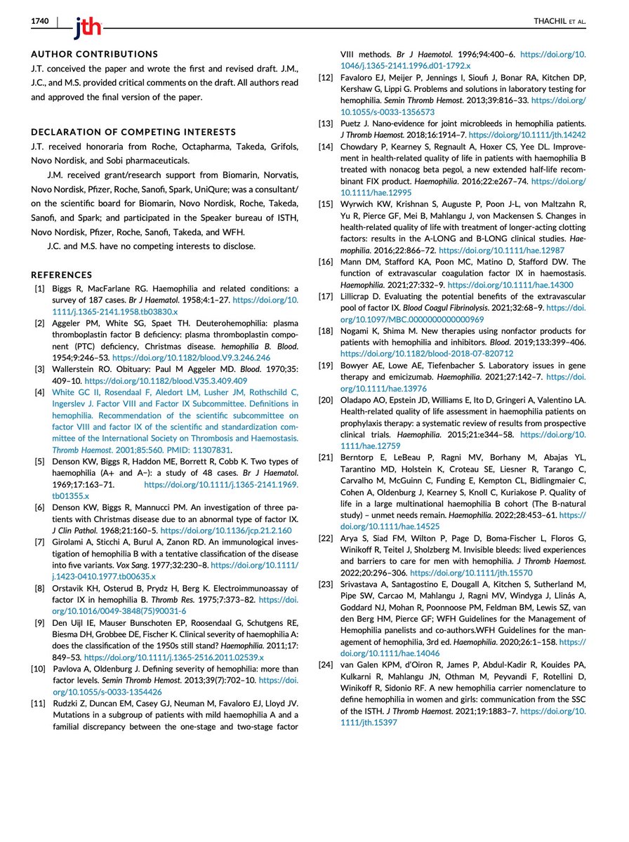 ProfMakris's tweet image. Jecko Thachil and colleagues argue for a reclassification of #hemophilia. Their arguments are made in this paper in the latest issue of @JTHjournal. @GuyYoungMD and I disagree and have written on why we should keep the status quo. Our paper is in the same issue of the journal.