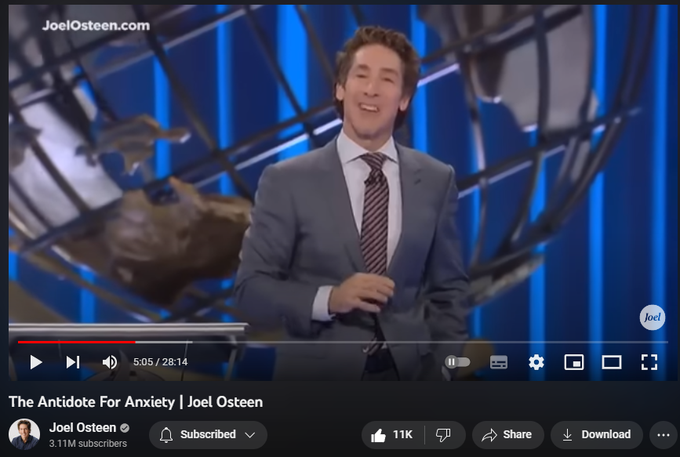 305,038 views 12 Jun 2023 #JoelOsteen
When anxiety comes, stay in peace knowing God is fighting your battles. Cast all your worries onto Him.
🛎 Subscribe to receive weekly messages of hope, encouragement, and inspiration from Joel! http://bit.ly/JoelYTSub
Follow #JoelOsteen on social
Twitter: http://Bit.ly/JoelOTW
Instagram: http://BIt.ly/JoelIG
Facebook: http://Bit.ly/JoelOFB
Thank you for your generosity! To give, visit https://joelosteen.com/give