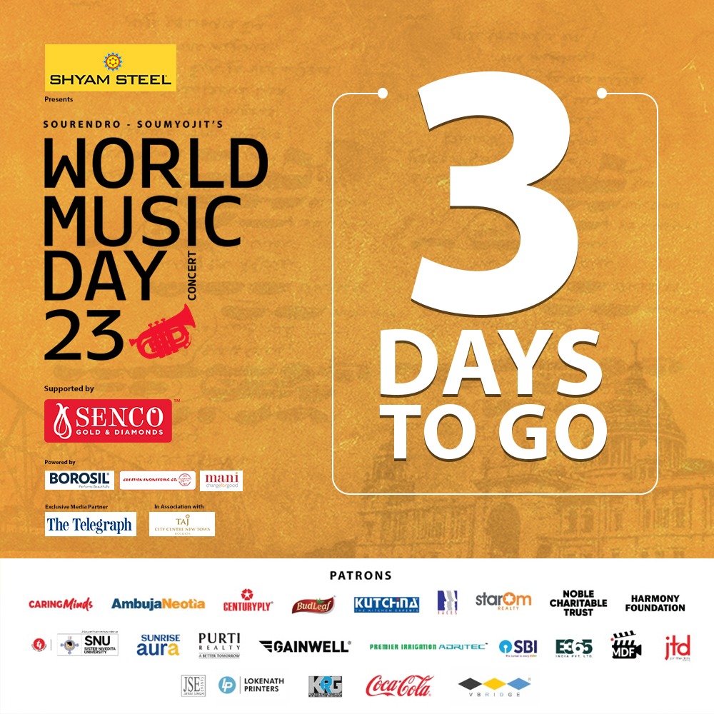 SandSspeaks's tweet photo. The LAST 3 DAYS TO GO!

Are you excited? Because we surely are. 

21st June, 6:30 p.m. at Biswa Bangla Convention Centre, Kolkata.

#sourendrosoumyojit #worldmusicday23 #wmd23 #worldmusicday #wmd #kolkata #calcutta #kolkataevents #music #tagore #biswabangla #rabindranathtagore https://t.co/hWkrqNqVsp