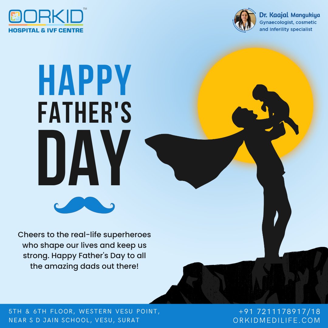 Cheers to the real-life superheroes who shape our lives and keep us strong. Happy Father's Day to all the amazing dads out there! 💙👨‍👧‍👦 #HappyFathersDay #DadsRock #SuperDads #Fatherhood #FamilyLove #FatherAndChild #OorkidMedilifeHospital #VesuSurat