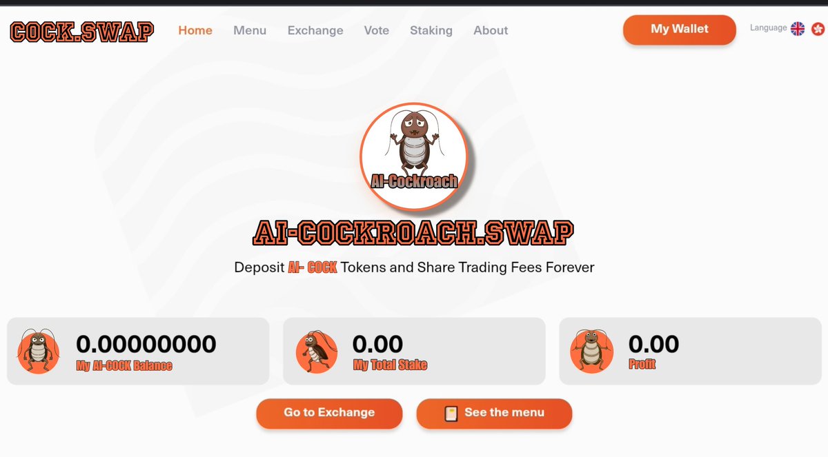 AI - Cockroach Stealth Launch Today On Uniswap No Presale No Team Token 0/0 Tax, That's Bullish Team Looks Based & Sefu, Contract Will Be Safe 

✅ Fair Launch Today UTC 7.30 PM 

Twitter  - twitter.com/AICOCK_ERC
Telegram - t.me/+QLIy10CUJ8A3O…
Web - AiCockroache.Finance
