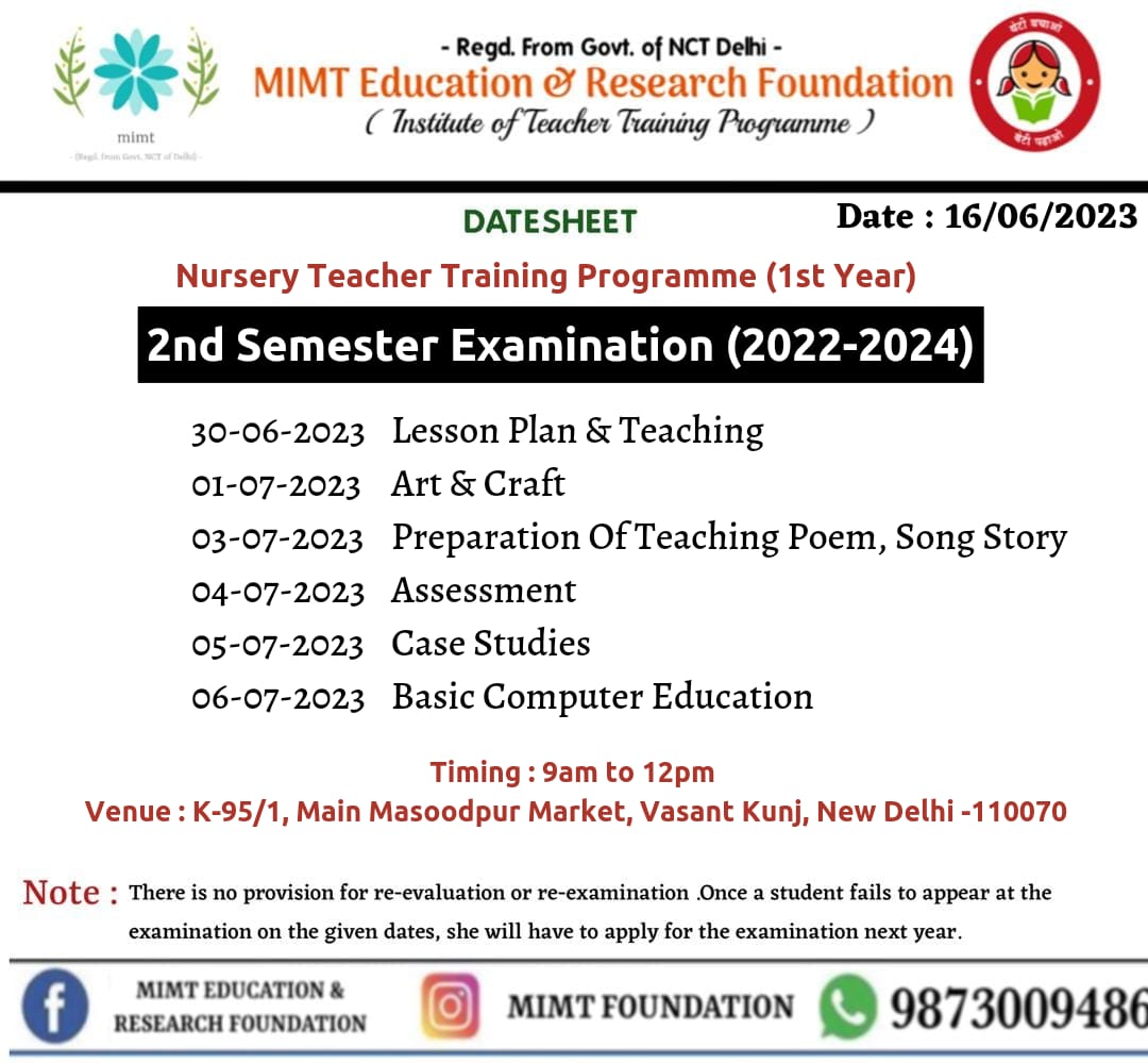 NTT 2nd sem Date Sheet 

#ntt #exam #datesheet #MIMT