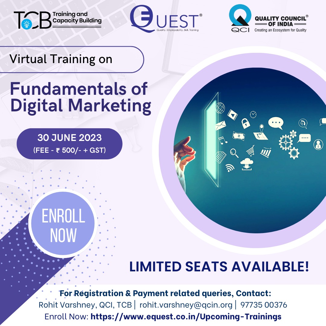 Do you have a business that you wish to promote, but don't know where to start? Then look no further, as TCB Cell, @QualityCouncil's upcoming #virtualtraining on 'Fundamentals of #DigitalMarketing' has been designed just for you! Hurry now and register at: bit.ly/3qCe5JV