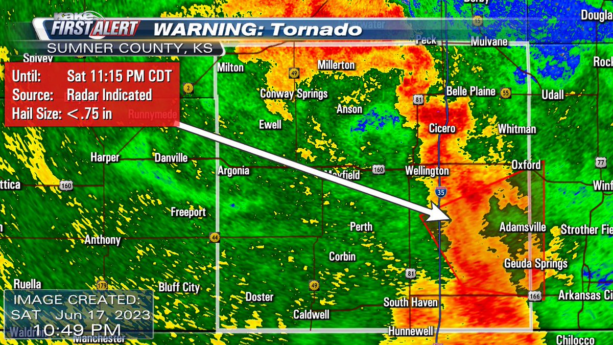 A Tornado Warning has been issued for part of Sumner County, Kansas. #KSwx