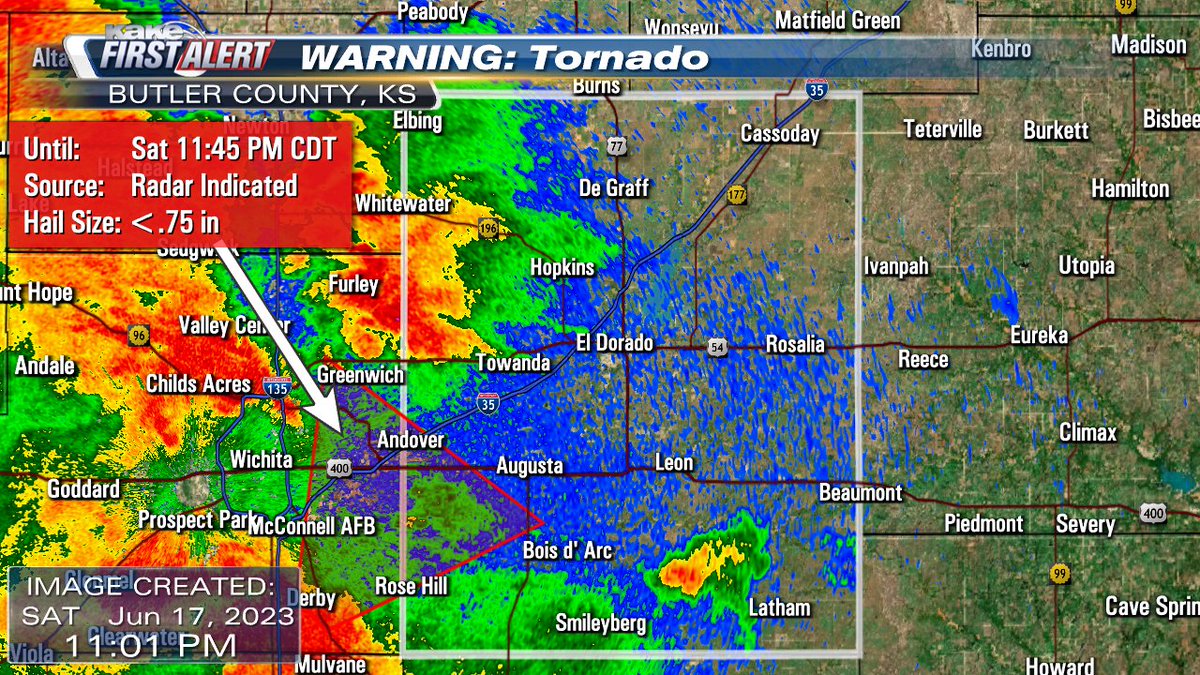 A Tornado Warning has been issued for part of Butler County, Kansas. #KSwx