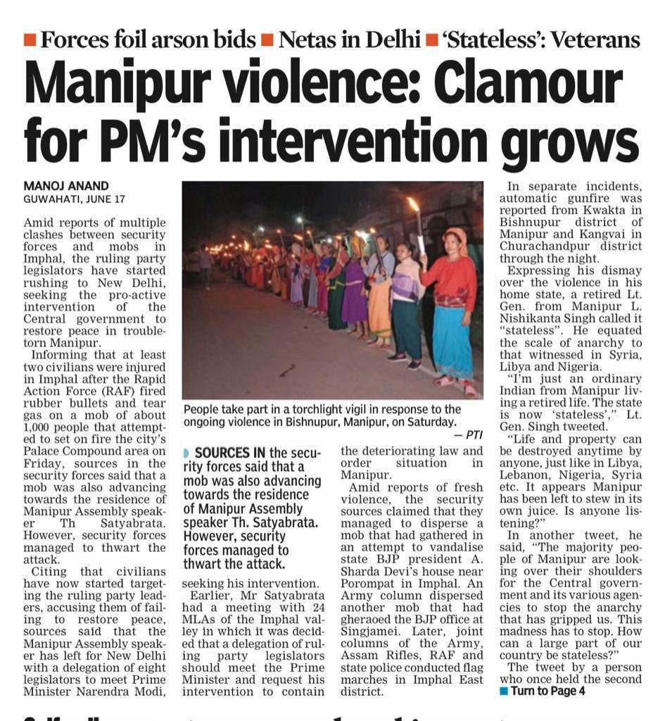 SushantSin's tweet image. Manipur assembly speaker is in Delhi with eight BJP MLAs, after a meeting of 21 BJP MLAs from Imphal Valley, asking for Modi's intervention. Truly bizarre, as if Modi is not the PM of this country or the leader of the BJP but some external entity. This is PM's duty not a favour.
