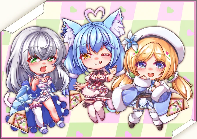 #アロ絵 #LamyArt #ノエラート  遅くなっちゃいましたが、アキロゼのクレープ屋さんコラボで話されていた、衣装交換描いてみました アキちゃん→初期ラミィ服 ラミィちゃん→団長のディアンドル ノエル団長→アキちゃんの部屋着 ツリーに個別あります!隠れてる部分とかもあるので見てくだせぇ