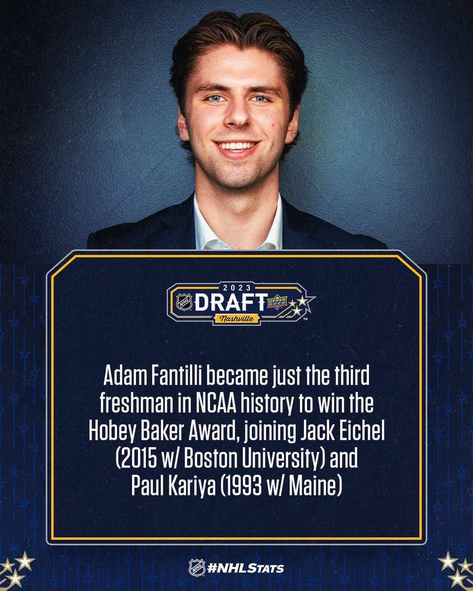 Adam Fantilli enters the 2023 Upper Deck #NHLDraft as the No. 2-ranked North American skater and could become the sixth player from the University of Michigan selected in the top 10 since 2015.

#NHLStats: media.nhl.com/public/news/17…