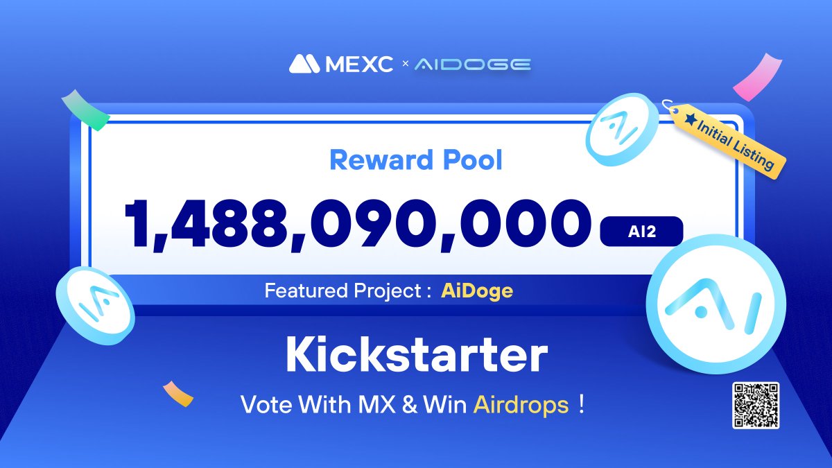 MEXC's tweet photo. The @aidogecrypto Kickstarter is coming to @MEXC_Official!

🗳️Vote with $MX to support the #AI2 listing and sharing 1,488,090,000 #AI2 airdrops 
⏰Voting period: 06:00 Jun 18 - 05:50 Jun 19 (UTC)
📈Trading: 09:00 Jun 19 (UTC)

Details: https://t.co/C0W0rTCpQB https://t.co/z3dcfEw9UW