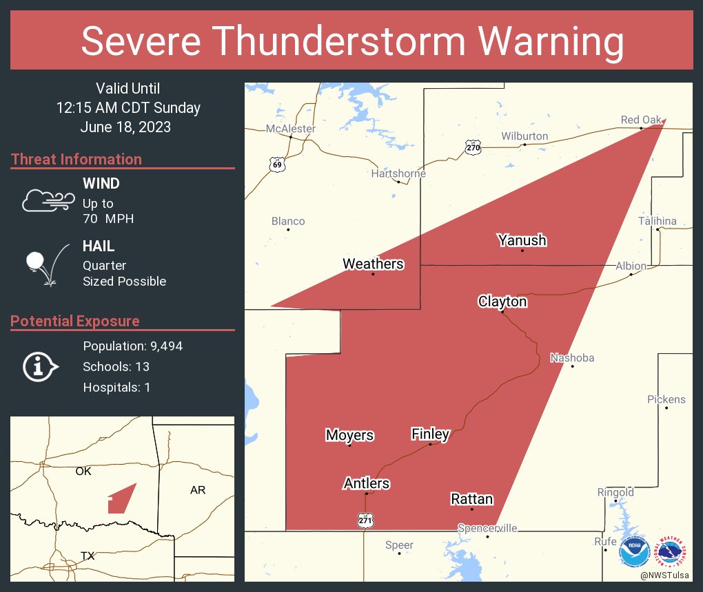 NWS Tulsa on Twitter "Severe Thunderstorm Warning including Antlers OK