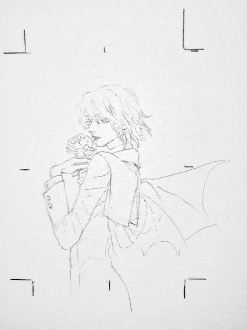 今日夜9時までに描けたら、売るかもしれないスマイルとユーリの生絵の
鉛筆の線入れなうなう。
大きさは6㎝×4cm…小さーい! 