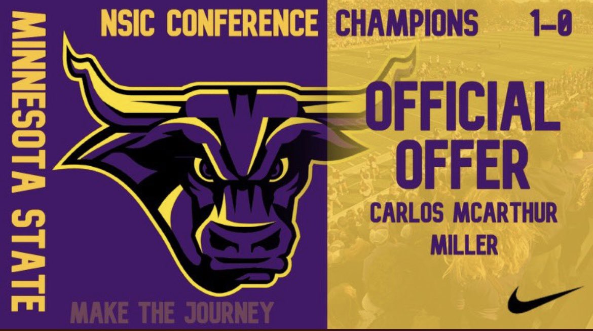 McarthurCarlos's tweet image. After getting to meet @CoachBowen98 at the @NDSUfbCamp I’m very excited to say I received my 2nd Division II offer from Minnesota State University.