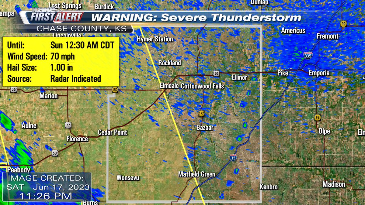 A Severe Thunderstorm Warning has been issued for part of Chase County, Kansas. #KSwx