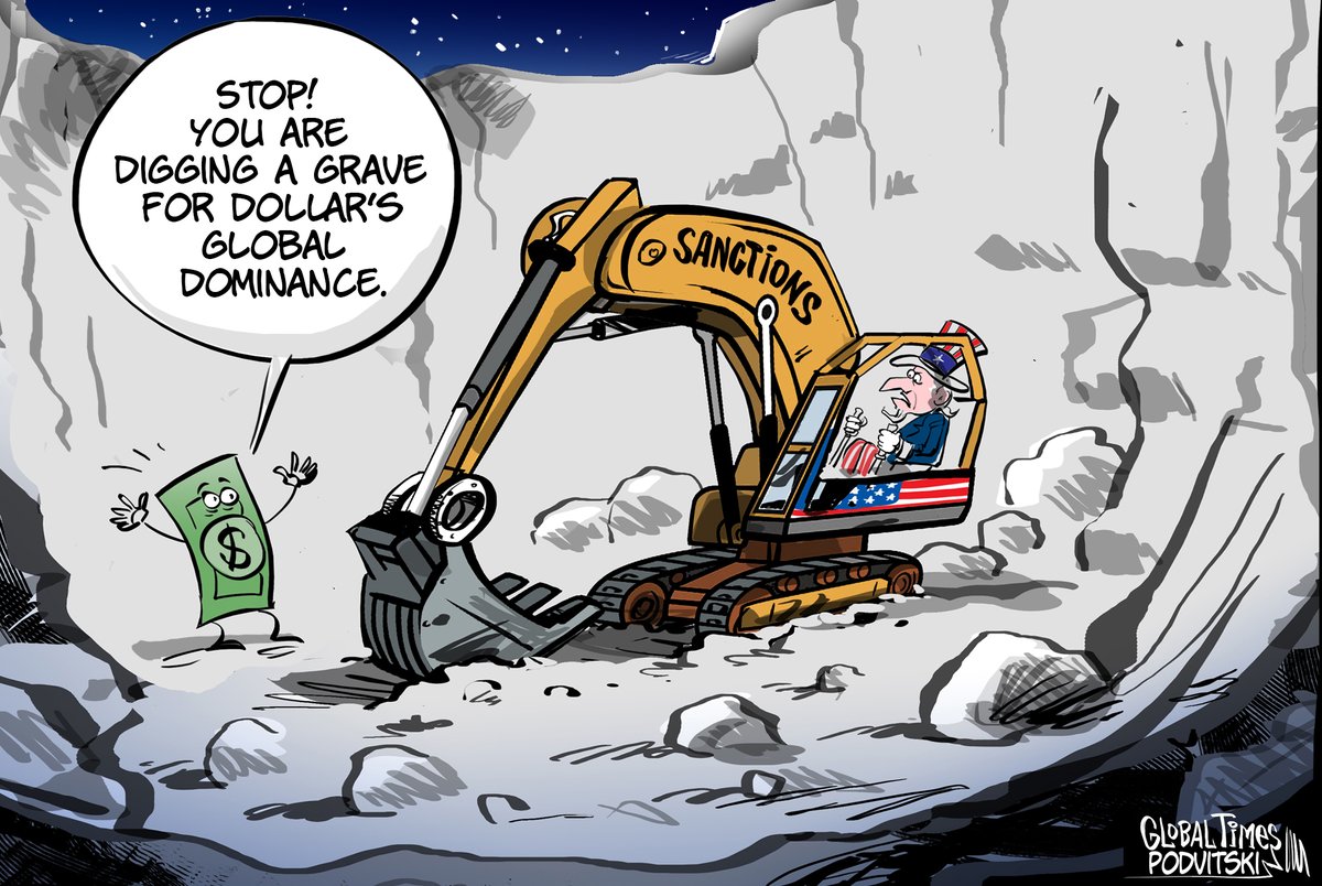 #GTCartoon: #US digs the grave of #dollar's doom by imposing sanctions. 
✏️Vitaly Podvitski @_ValiantPanda_
