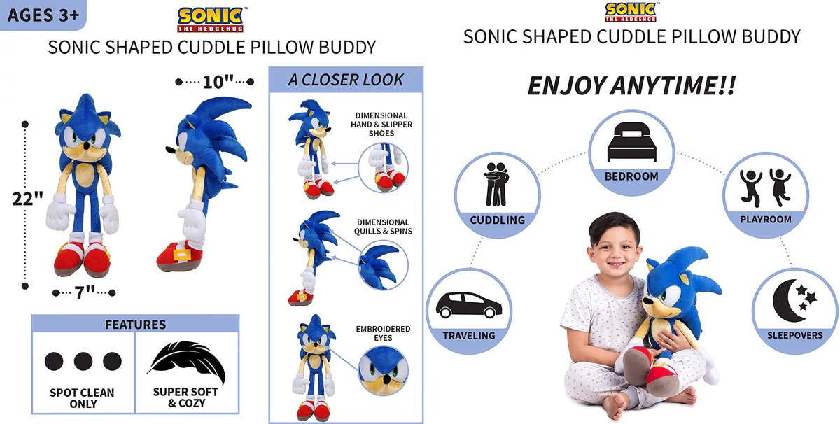 Wario64's tweet photo. Sonic The Hedgehog Super Soft Plush Cuddle Pillow Buddy is $16.88 on Amazon https://t.co/R6Nks4axXx #ad https://t.co/nKe0bbtWDX
