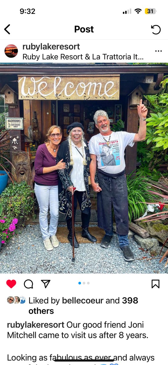 Joni Mitchell’s in my backyard where she once lived and I love it. 🥰