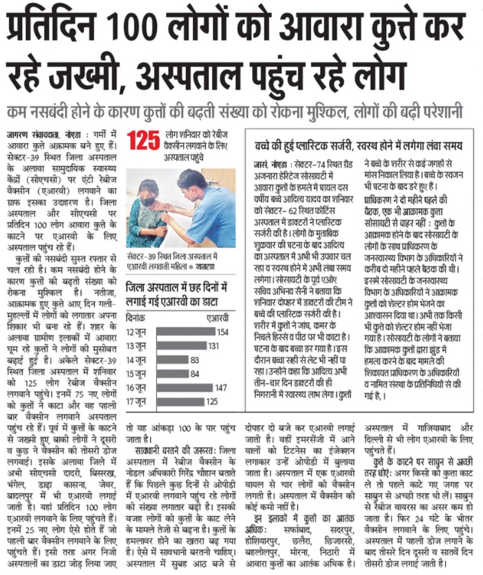 <a href="/noidastrayweb/">Noida Stray Dogs Menace</a> <a href="/dmgbnagar/">DM NOIDA Gautam Buddha Nagar</a> <a href="/Uppolice/">UP POLICE</a> <a href="/NoidaMediaClub/">NOIDA MEDIA CLUB</a> <a href="/Joginde05957128/">Joginder Singh ( आम नागरिको की आवाज)</a> <a href="/noidapolice/">POLICE COMMISSIONERATE GAUTAM BUDDH NAGAR</a> <a href="/CeoNoida/">CEO, NOIDA Authority</a> <a href="/noida_authority/">NOIDA Authority</a> <a href="/VijayGoelBJP/">Vijay Goel</a> <a href="/dgpup/">DGP UP</a> <a href="/myogiadityanath/">Yogi Adityanath</a> <a href="/PankajSinghBJP/">Pankaj Singh</a> <a href="/dr_maheshsharma/">Dr. Mahesh Sharma</a> <a href="/anjanaomkashyap/">Anjana Om Kashyap</a> <a href="/sudhirchaudhary/">Sudhir Chaudhary</a> <a href="/CP_Noida/">CP Noida</a> <a href="/CMOfficeUP/">CM Office, GoUP</a> <a href="/HMOIndia/">गृहमंत्री कार्यालय, HMO India</a> <a href="/PMOIndia/">PMO India</a> <a href="/noida_authority/">NOIDA Authority</a> <a href="/noidapolice/">POLICE COMMISSIONERATE GAUTAM BUDDH NAGAR</a> <a href="/CeoNoida/">CEO, NOIDA Authority</a> <a href="/myogiadityanath/">Yogi Adityanath</a> 
27th March 2023 Noida Authority public health official visited society grand Ajnara Heritage,sector 74 &amp; assured us to take aggressive dogs to shelter home but no action till yet.Critical Situation Dogs attacking in groups