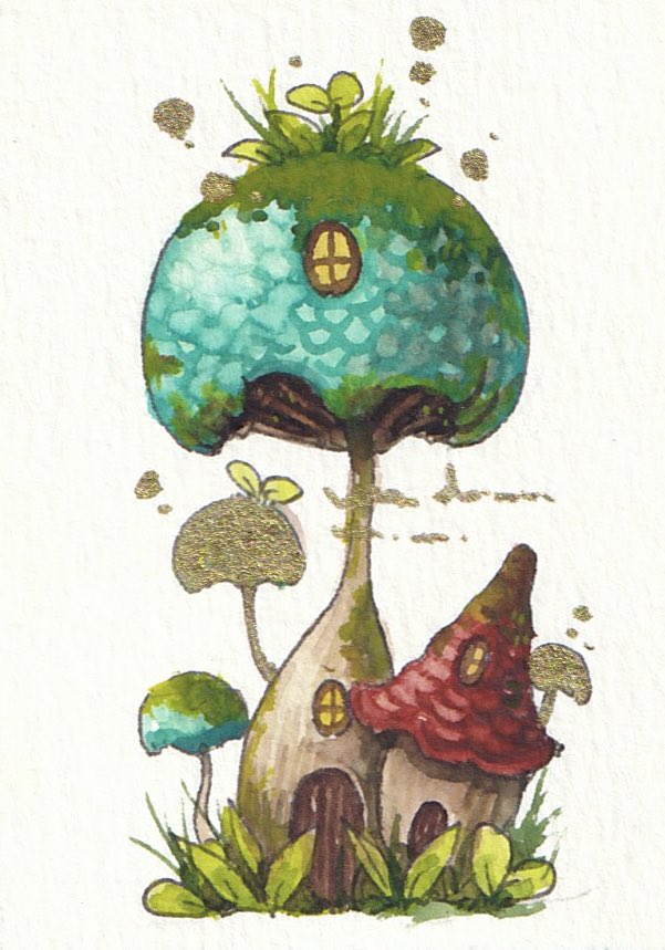 no humans mushroom grass traditional media white background painting (medium) simple background  illustration images