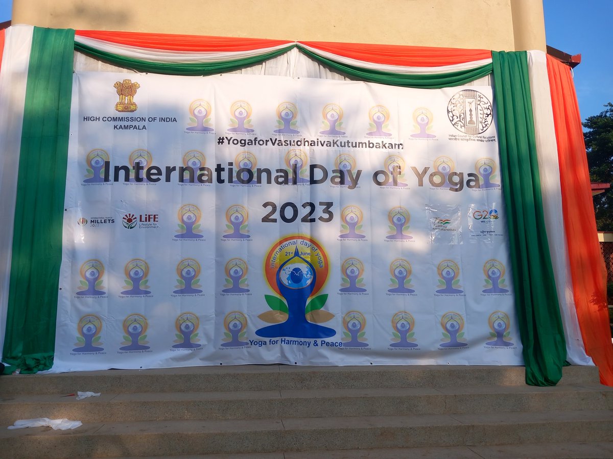 IndiainUganda's tweet photo. #YogaforVasudhaivaKutumbakam Stage is set for celebration of #IDY2023 shortly. https://t.co/lgmXrm56c6