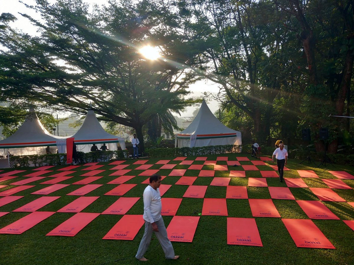 #YogaforVasudhaivaKutumbakam Stage is set for celebration of #IDY2023 shortly.