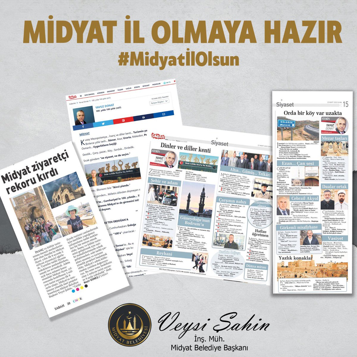 #TürkiyeYüzyılında 100 İlden 1'i  Kadim Kentimiz Midyat Olsun... 

Gelişen ve Büyüyen #Midyat  İl Olmak için Hazır... 

154 Yıl önce Vilayet olan Unesco Şehri Kadim Kentimiz Midyat’ın yeniden il olmasını istiyoruz.

#RecepTayyipErdoğan 
#VeysiŞahin
#MidyatİlOlsun
@ErolSalahattin