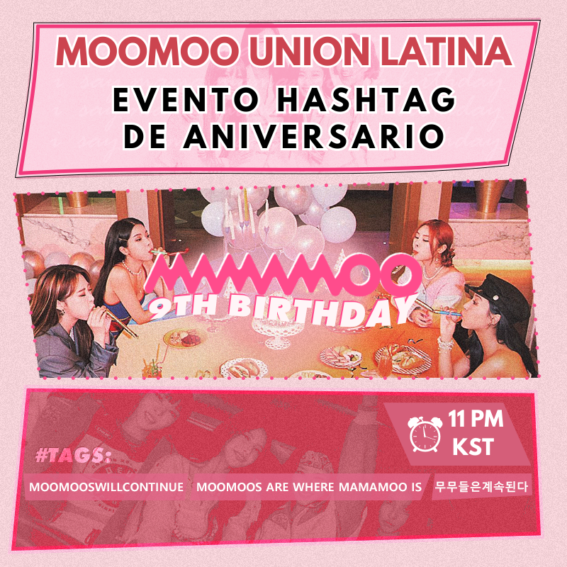 mamamoo_mexico's tweet photo. [📣] EVENTO HASHTAG 9.º ANIVERSARIO MAMAMOO

Para el evento de aniversario 🥳 de Mamamoo haremos tendencia en TW, IG, FB, TikTok utilizando:

#⃣MooMoosWillContinue
Moomoos are where MAMAMOO is
#⃣무무들은계속된다 https://t.co/7Fv0bBE8XQ