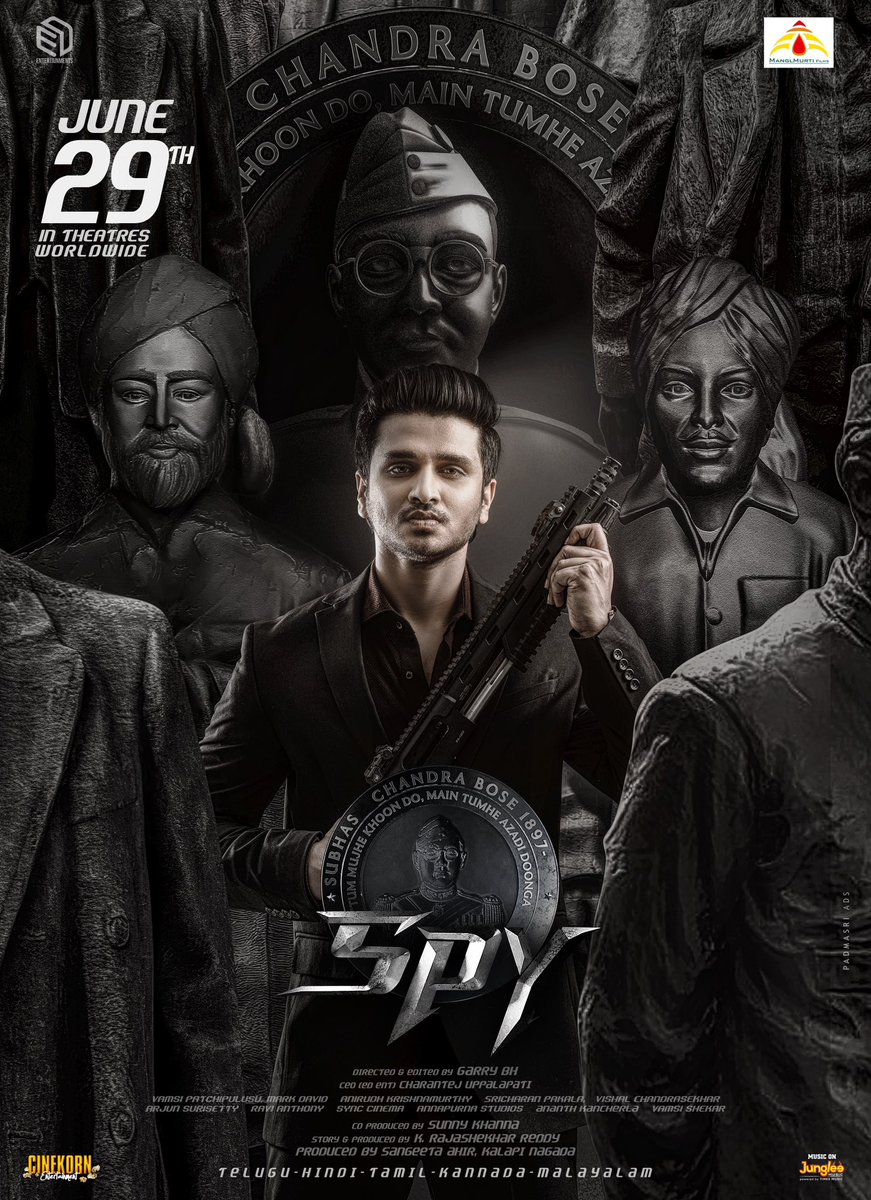 NIKHIL SIDDHARTHA: ‘SPY’ ARRIVES ON 29 JUNE… #NikhilSiddhartha - who delivered a solid hit in #Karthikeya2 - is back with the PAN-#India suspense-thriller #Spy.

#Spy is directed by #GarryBH… Produced by #SangeetaAhir, #KalapiNagada and #KRajashekharReddy… In *cinemas* 29 June