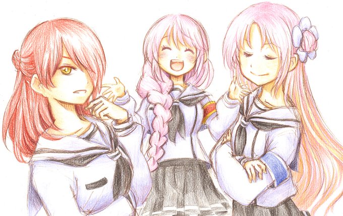本編ではポテチ袋もコンビニゼリーも無さそうなのでパラレル学園衣装でした。べんり。 (腕章描き忘れたが、そもそもこの3人のパラ学が本当は無いのだった。)