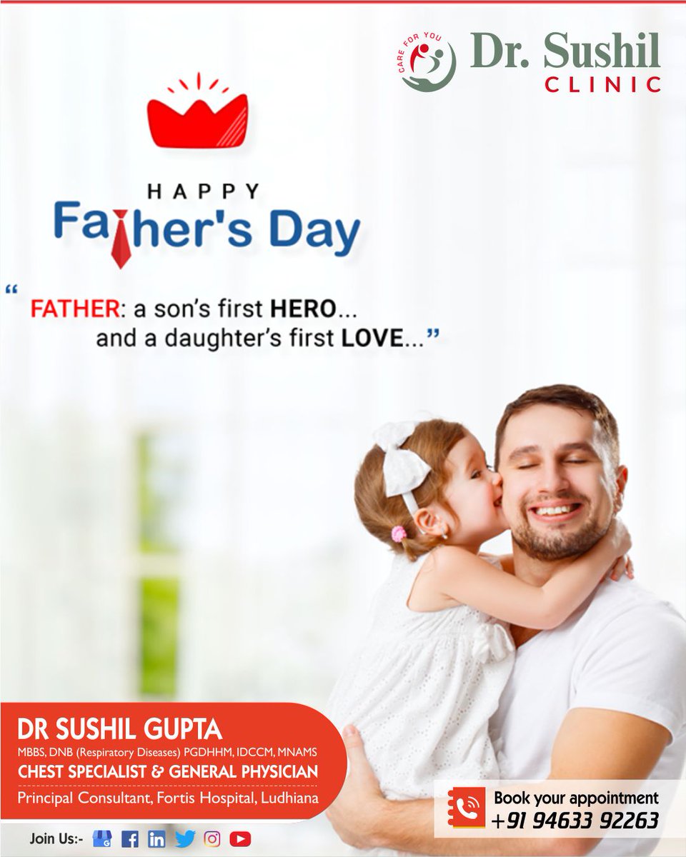 Happy Father's Day

#DrSushilGupta #Best #ChestSpecialist #Pulmonologist #LungPain #LungCancer #Pulmonary #Hypertension #Tuberculosis #TB #Cough #Fever #Allergy #COPD #Dengue #Chestdoctor #ChestPain #SleepingProblems #HighFever #SmokingCessation #RespiratoryWellness #Bronchitis